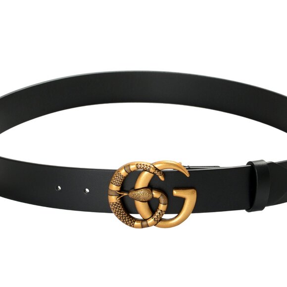 Gucci Black Leather Double G Snake Buckle Belt US 32 IT 80 - Picture 2 of 3